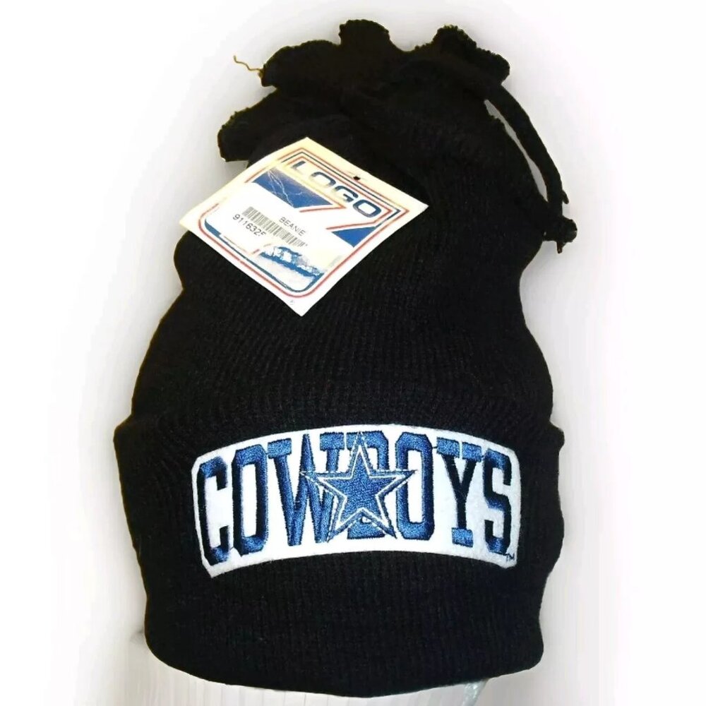 Dallas Cowboys Logo 7 Vintage 90s Black Mens Cuff Beanie Winter Hat New Nfl